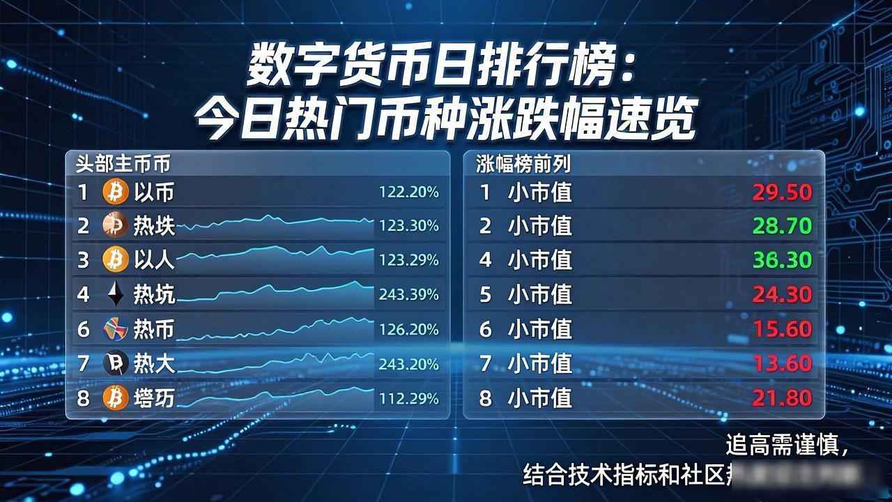 数字货币日排行榜：今日热门币种涨跌幅速览